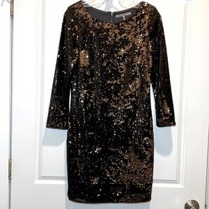 Halston Heritage Chocolate Sequined Cocktail Dress-Size XS-Excellent Condition